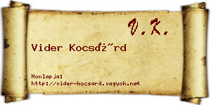 Vider Kocsárd névjegykártya
